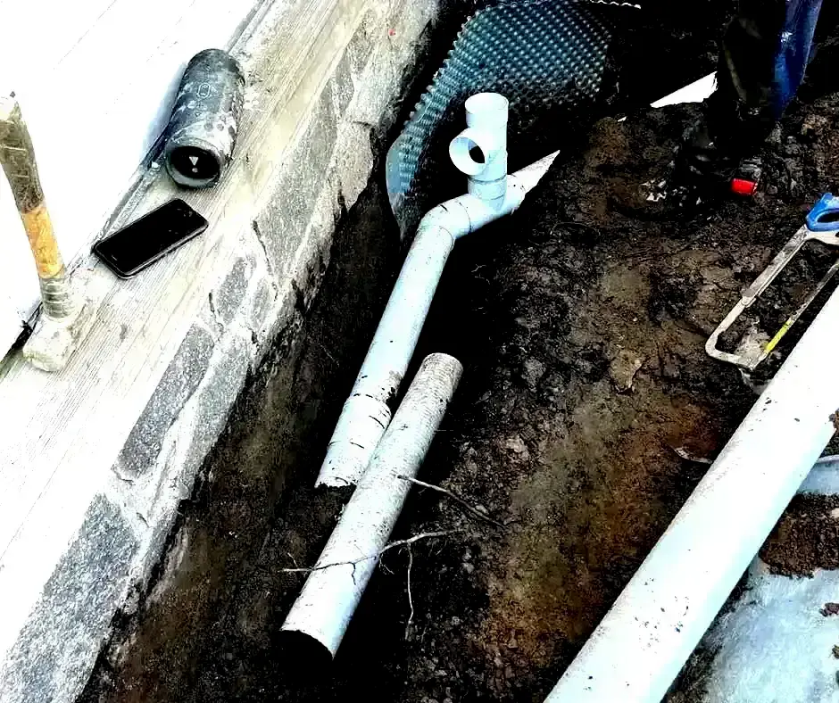 White PVC pipes French Drain Installation Providence, RI